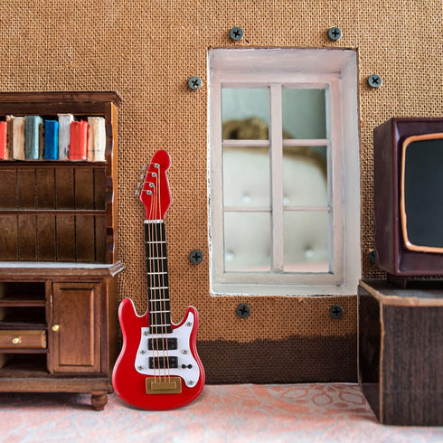 2 Pieces Miniature Guitar Toy Miniature Dollhouse Guitar Miniature Musical Instrument Electric Guitar Bass Toy for Dollhouse Furniture Tiny Instru...