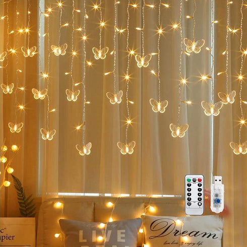Butterfly Curtain Fairy String Lights, 120LED 8 Modes USB Powered Timer Firefly Twinkle Light with Romote, 14.7FT Copper Wire Hanging Decoration f...