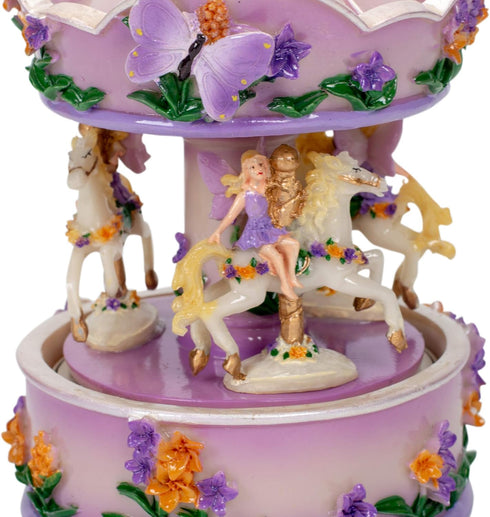 Elanze Designs Purple Floral Fairy Musical Carousel 6 inch Rotating Figurine Plays Tune Carousel Waltz...