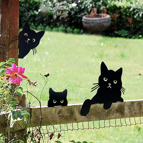 Peeping Cat Metal Garden Decor,Cute Cat Garden Decor,Cat Garden Statue,Black Cat Statue for Indoor and Outdoor,Cat Lover Gifts for Women,Set of 3 ...