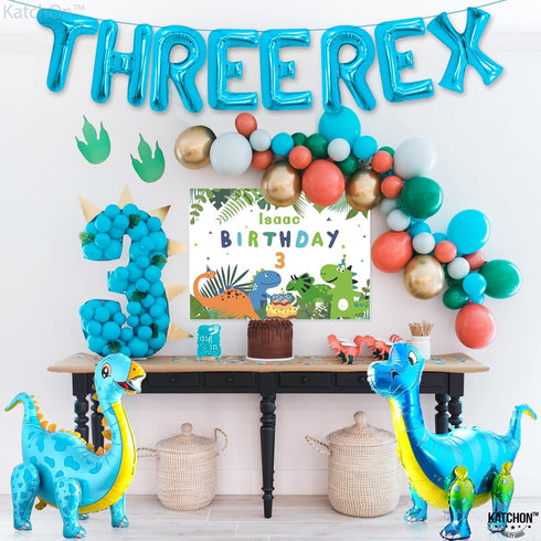 KatchOn, Big Blue Three Rex Balloons - 35 Inch Pack of 10 | Blue Dinosaur Balloon, Three Rex Birthday Party Decorations Boy | Blue Dinosaur Party ...