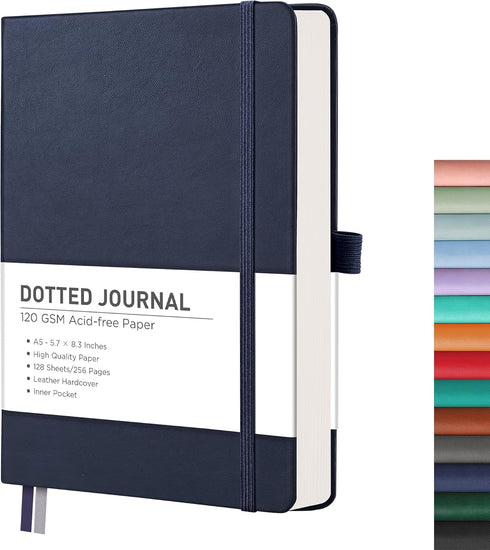 RETTACY Bullet Dotted Journal - A5 Dotted Grid Journal Notebook with 256 Pages, 120 GSM Acid-Free Paper, Bullet Journaling, Sketching, Leather Har...