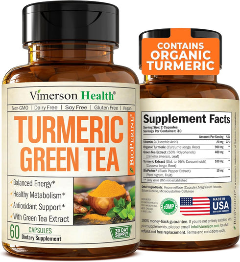 Green Tea Extract Capsules - Green Tea Supplement with Organic Turmeric Curcumin, Black Pepper & Vitamin C for Joint Health, Antioxidant Support &...