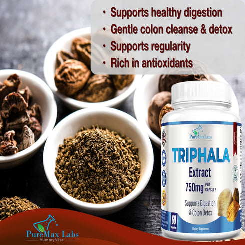 Triphala Capsules - Combination of Amla, Harada (Haritaki) & Bahera (Bibhitaki) - Digestion & Colon Support, Immune System Support - 60 Capsules...