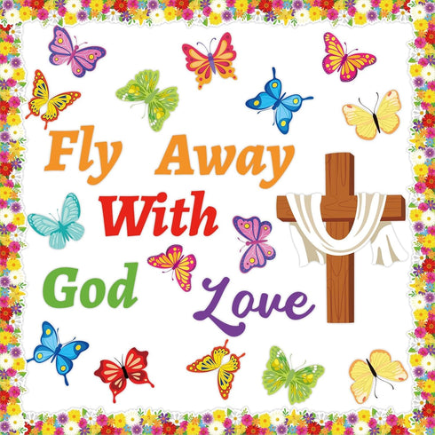 Jesus Bulletin Board Decorations Christian Religious Bulletin Board Set Fly Away with God Love Cross Cutouts Decor for Sunday School Classroom Tea...