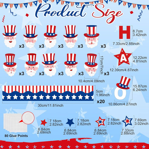 68 Pcs 4th of July Bulletin Board Decorations Hats off to USA Bulletin Board Hollow Cutouts American Flag Bulletin Board Border for Independence D...