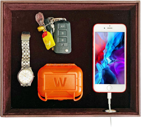 Valet Tray Table Organizer - PU Leather Nightstand Organizer for Men and Women, Jewelry Accessories Catchall Vanity Tray for Dresser Desk Top, Key...