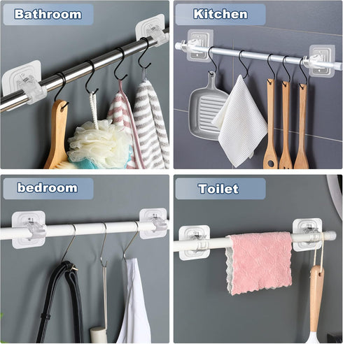 10PCS Curtain Rods No Drilling,Bracket No Drill Curtain Rod Brackets Self Adhesive Curtain Rod Holders Nail Free Adjustable Curtain Rod Hooks Curt...