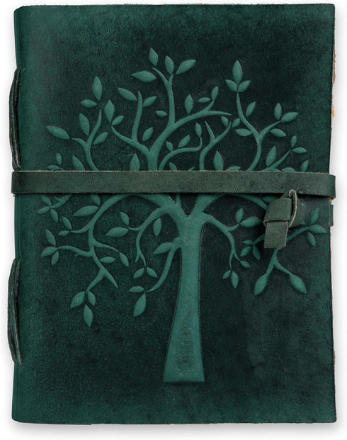 LEATHER VILLAGE Tree of Life Journal - 6 X 4 (A6) inches - Turquoise - 200 Antique Deckle Edge Handmade Paper – Book of Shadows - Vintage Leather ...