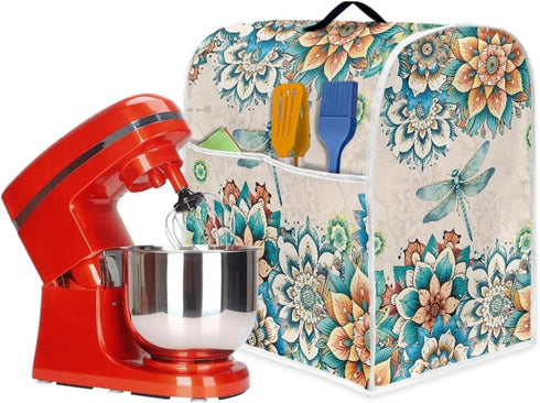 UNICEU Boho Floral Dragonfly Kitchen Aid Mixer Protective Dust Cover- Stand Mixer Blender Cover Kitchen Appliance Dust Cover with Pocket Decor Acc...