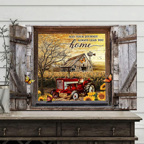 Farmhouse Canvas Wall Art Red Old Tractor Picture Kitchen Wall Decor Rustic Sunflowers Country Painting for Bedroom Bathroom Living Room Prints Ar...