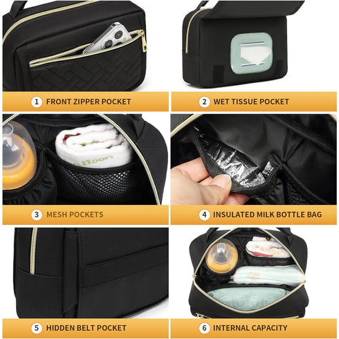 Small Diaper Bag with Portable Changing Pad,Crossbody Diaper Bag Pack with Wipes Pocket,Mini Diaper Bag Fanny Pack for Baby Travel Black...