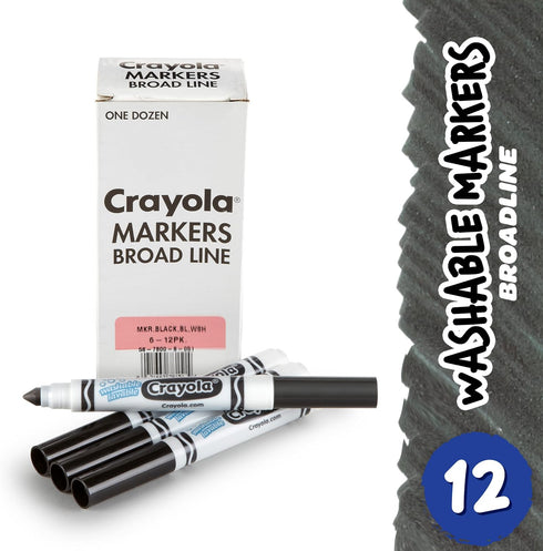 Crayola Washable Markers - Black (12ct), Kids Broad Line Markers, Bulk Markers for Classrooms & Teachers...