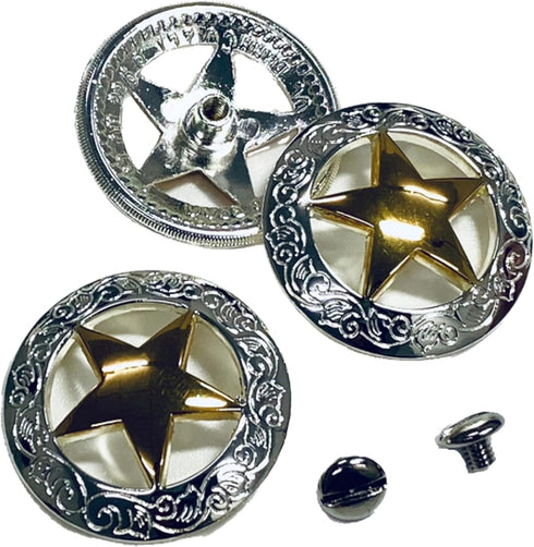 Toxic Jungle 2 Pieces 1-1/2 Inch (38mm) Western Star Concho, Leathercraft Embellishment, Leather Decor, Screw Back for mounting on Your Belt/Saddl...