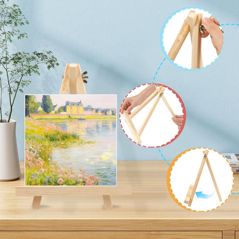 4PCS 9 Inch Wood Easels, Tripod, Painting Party Easel, Kids Student Tabletop Easels for Painting, Easel Stand for Painting Canvases, Portable Canv...