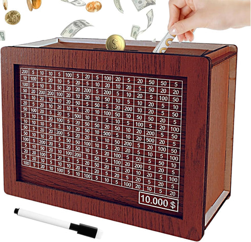 10000 Dollar Cash Target & Numbers Wooden Money Savings Box - Perfect Cash Saver & Best Gift for Friends (Dark Brown)...