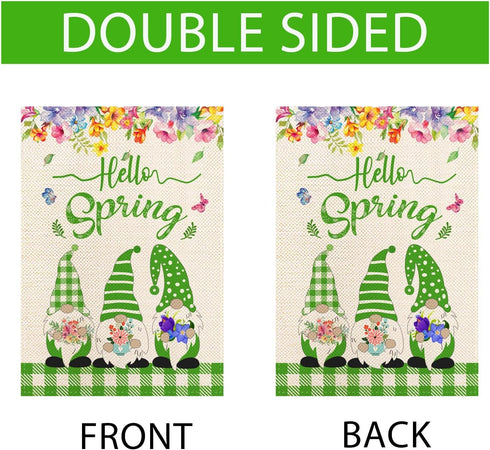 Hello Spring Cute Gnomes Floral Garden Flag Vertical Double Sided 12.5x18 Inch Welcome Spring Garden Flag Burlap Holiday Outdoor Decor...