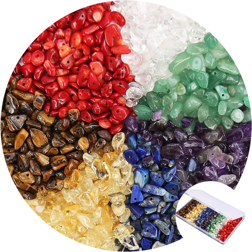 456 PCs Natural Chip Stone Beads, 5-8mm Irregular Multicolor Gemstones Loose Crystal Healing Chakra Rocks with Hole for Jewelry Making DIY Crafts...
