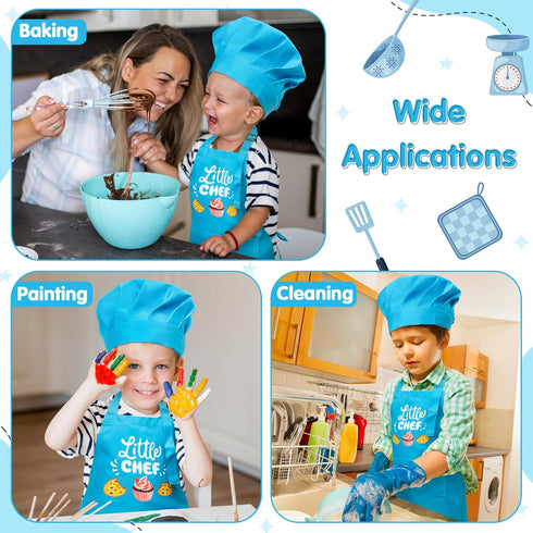 R HORSE 2 Pcs Kid Apron and Chef Hat Set, Adjustable Children Blue Kitchen Apron Cooking Baking Painting and Training Kits Dress up Role Play Chef...