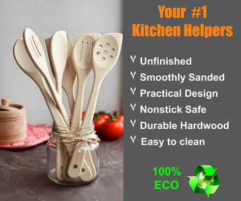 Healthy Wooden Spoons For Cooking Set of 6. Safe and Reliable Cooking Utensils for Kitchen – 100% Natural Nonstick Wood Spatula Spoon For Scraping...