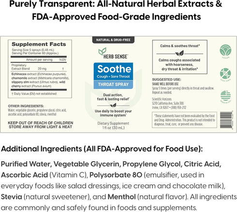 Sore Throat Spray | Allergy Cough Inflammation Relief Daily Immune Support with Cooling, Natural and Calming Slippery Elm, Echinacea & Chamomile E...