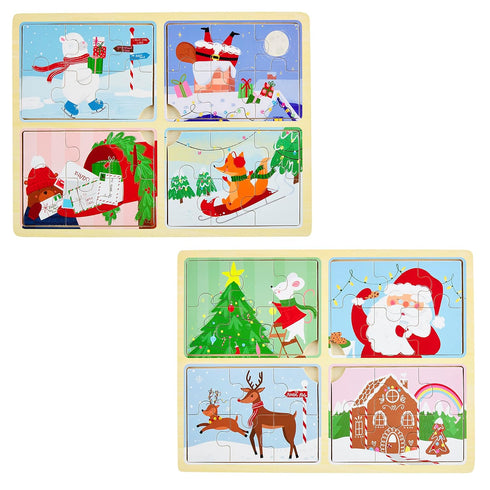 Mud Pie Kids 4 in 1 Holiday Puzzle, Santa, 7 1/2" x 10 3/4"...