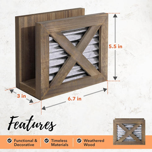 Autumn Alley Farmhouse Napkin Holder Wooden- Upright - Classic Barn Door Design with Galvanized Metal - Rustic Napkin Holder for Farmhouse Kitchen...