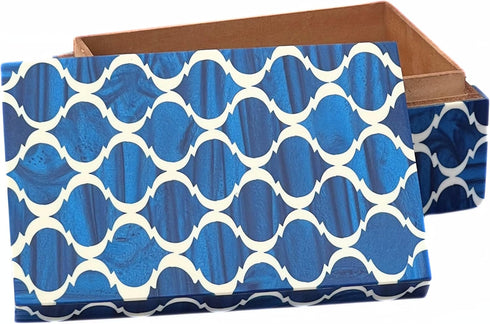 collectiblesBuy Handmade Resin Inlay Jewelry Box – Blue & White Antique Storage Organizer, 6x4x2.5 inches Decorative Wooden Box for Rings, Earring...