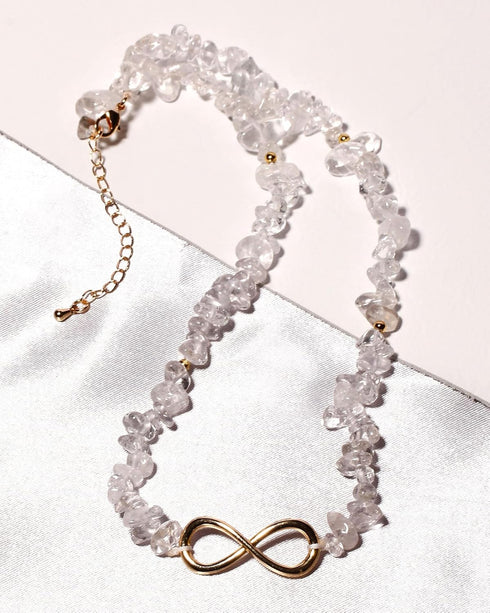 XUUU Choker Necklace for Women Men Infinity Charm Plated 14k Gold Tumbled Clear Quartz Natural Energy Healing Crystals and Gemstones Necklaces...