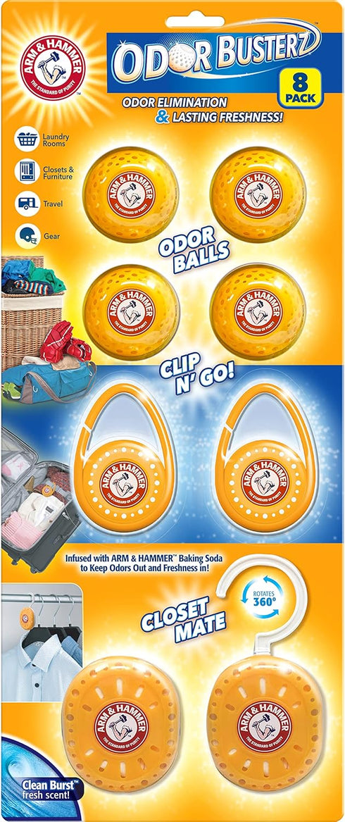 Arm & Hammer Odor Busterz, Clip N Go, 8 Count Deodorizer Pack - Deodorizer, Carpet Fresh, Odor Remover, Pet Fresh...