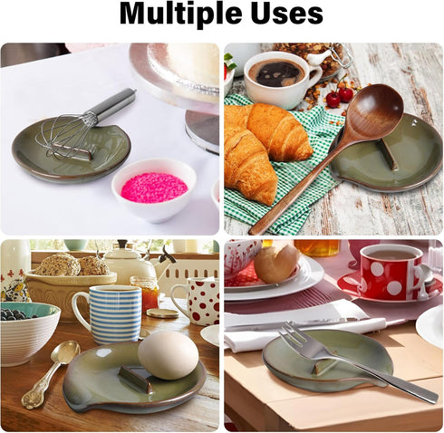 Egg Cracker & Spoon Holder, Spoon Rest for Kitchen, Ceramic Spoon Holder for Stove Top, Cooking Spoon Holder,Heat Resistant Utensil Rest for Count...