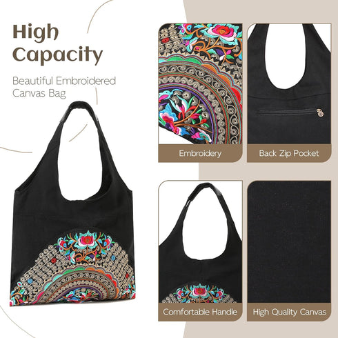 MAZEXY Tote Handbags for Women Large Embroidered Canvas Shoulder Bag Daily Bag...