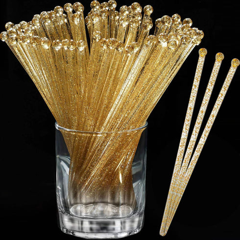 Aboat 120 Pieces 7.3 Inch Plastic Round Top Swizzle Sticks, Gold...
