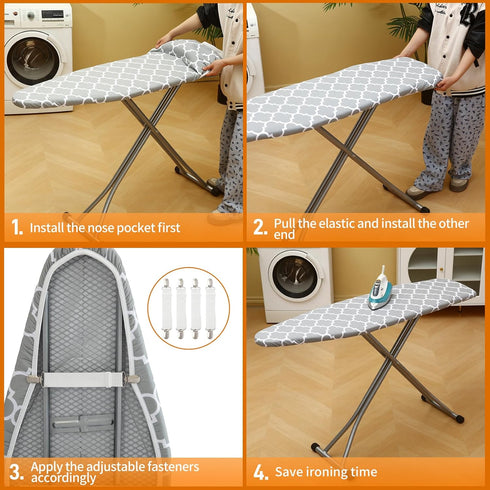 Ironing Board Cover and Pad 15x54 inch Standard Size Ironing Board Cover with Elastic Edge 4 Fasteners, Thick Padding, Heat Reflective, Scorch Res...