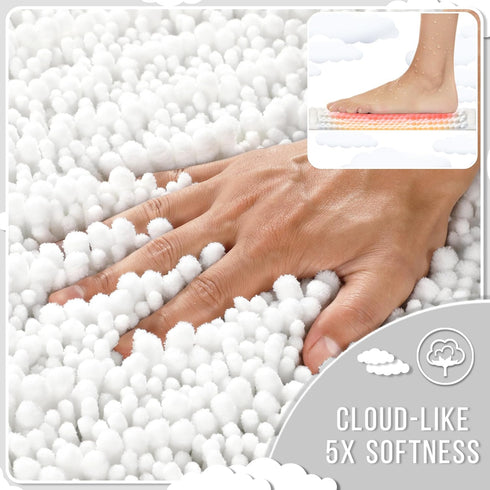 Yimobra Long Bathroom Rugs Non Slip Washable 44x24 Inch - Ultra Soft Absorbent Chenille Bath Mat, Quick Dry Shaggy Floor Carpet for Tub Shower, Wh...