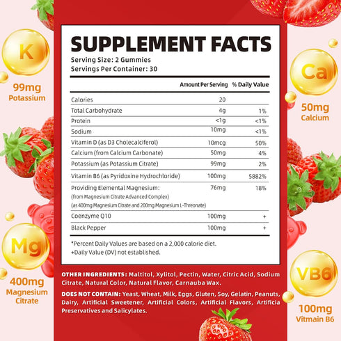 Potassium Gummies for Adults, High Absorption Magnesium Potassium Supplement with Vitamin B6 for Leg Cramps & Muscle Health Sugar-Free Vegan Straw...