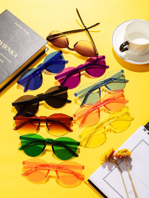 21 Pieces Round Rimless Sunglasses Transparent Candy Color Tinted Eyewear, Multicoloured, Medium...