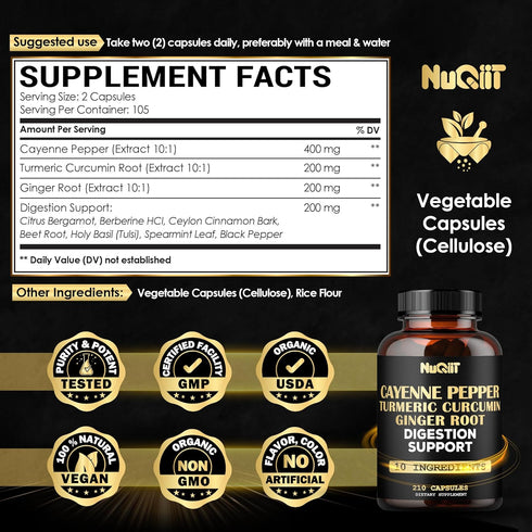 Extract 10:1 Cayenne Pepper Supplement with Turmeric Curcumin Root, Ginger Root, Ceylon Cinnamon Bark & More - Immune System, Joint Health & Diges...