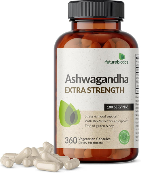 Futurebiotics Ashwagandha Extra Strength Stress & Mood Support with BioPerine - Non GMO Formula, 360 Vegetarian Capsules...
