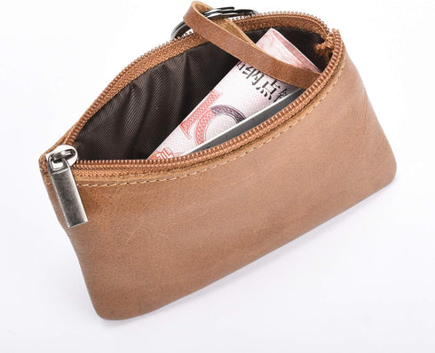 Genuine Leather Coin Purses Mens Women Leather Zipper Coin Purse Pouch Slim Change Credit Card Holder Slim Wallet Key Holder Change Pouch Small Wa...