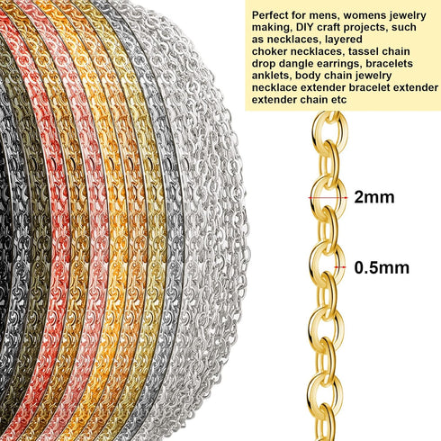 12 Rolls 120 Feet 2 mm Jewelry Making Chains Necklace Chains Jewelry Making Supplies 12 Colors Jewelry Chain Link Cable Chain Roll with 120 Lobste...