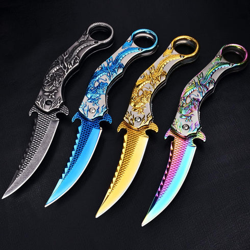 Pocket Knife for Men, Cool Folding Knife With Embossed 3D Dragon Relief, Great Gift Edc Knife For Men Outdoor Survival Camping Hiking (Rainbow)...