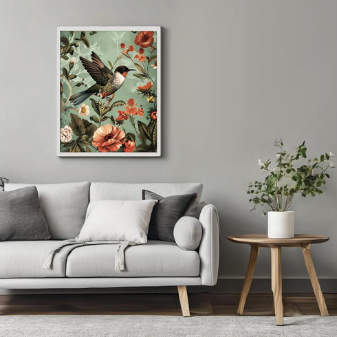Posterizer 1 pcs-dainty pink flowers and beautiful bird-Floral & Botanical Art-Abstract & Modern Art-Decor for Home & Office- UNFRAMED Wall Art...