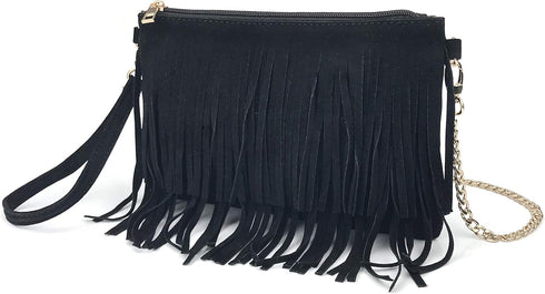 HOXIS Fringe Cross Body Bag Womens Small Shoulder Bag Top Zip Wristlet...
