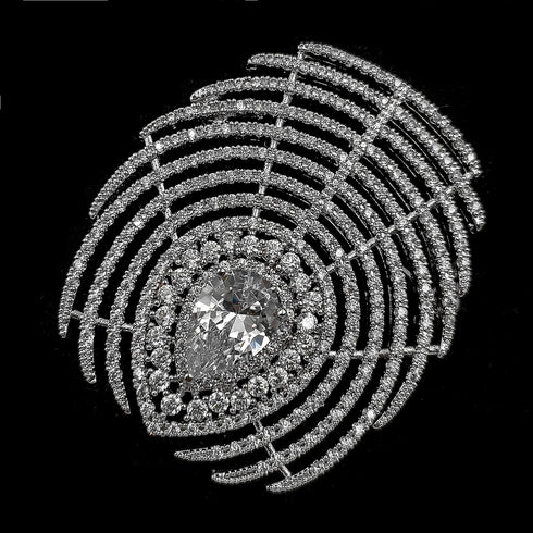 Stunning Stylish Clear Pear Stone Accent Peacock Feather Art Deco Brooch Pin Creative Accessory...