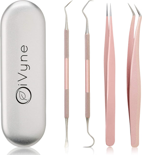 Premium Vinyl Weeding Tool Kit - Precision Stainless Steel Weeder - Hook and Pick with Fine Tweezers Crafting Set for Cricut Vinyl - by iVyne (Ros...