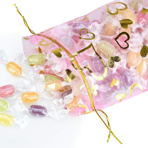 100PCS Heart Printed Organza Bags Gift Jewelry Candy Bags for Wedding Valentine's Day Mother's Day Party Christmas 5x7Inch...