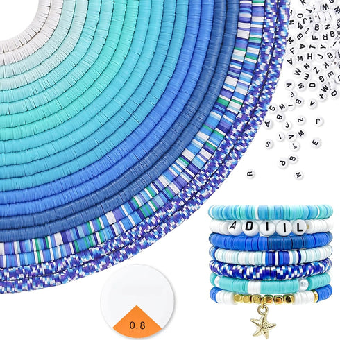 7200pcs Clay Beads Bracelet Making Kit, 10 Blue Colors 6mm Polymer Heishi Beads for Jewelry Making, Friendship Bracelet Kit with Letter Beads Chri...