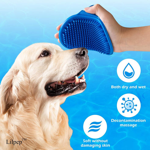 Pet Shampoo Bath Brush Soothing Massage Rubber Comb with Adjustable Ring Handle for Long Short Haired Dogs and Cats Grooming, 2 PCS...