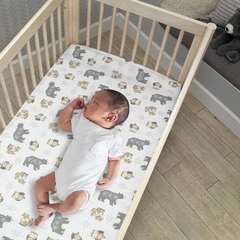 Lambs & Ivy Woodland Forest Animals White/Gray Cotton Fitted Mini Crib Sheet...